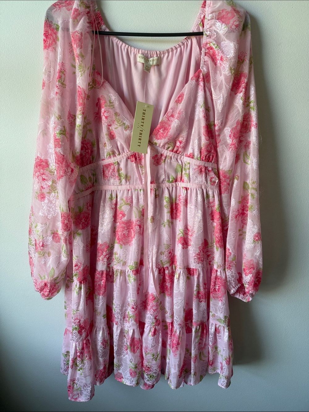 Reformation Pink Floral Ruffle Tiered Dress